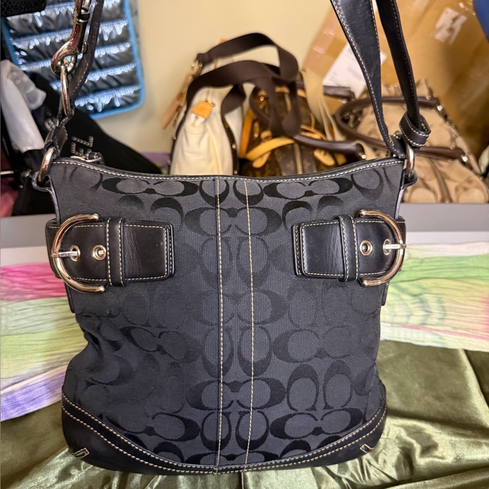Coach SoHo Black Signature  Vintage Canvas Shoulder Bag